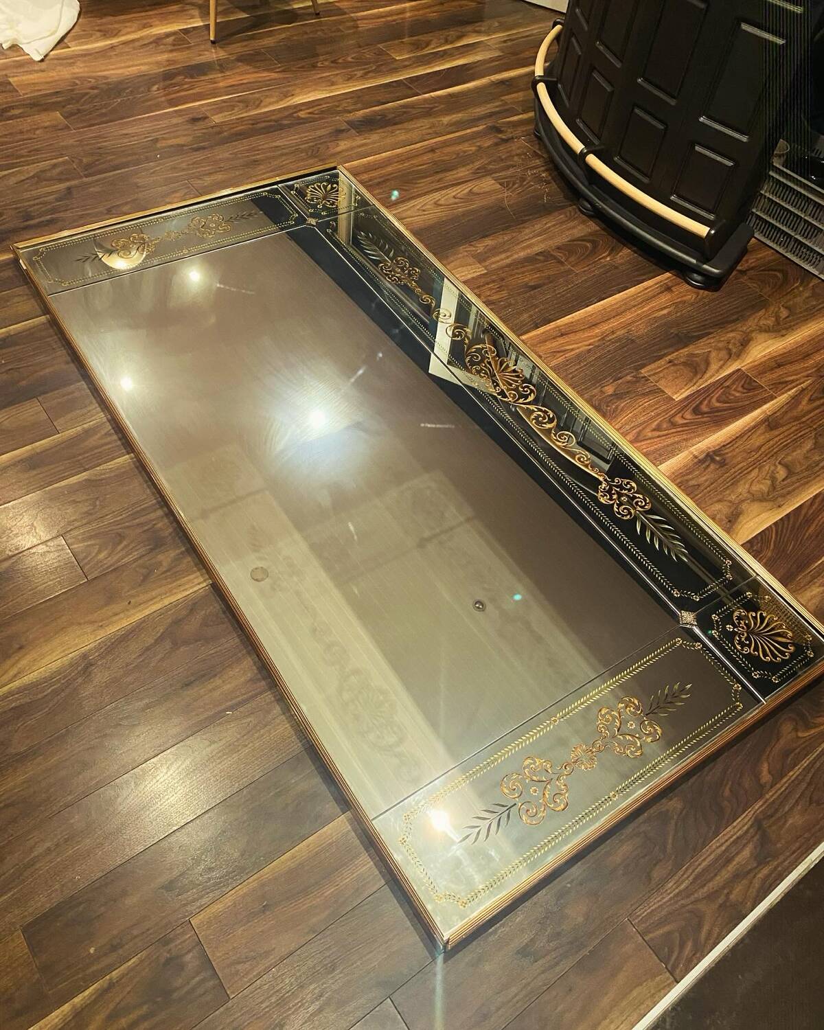 Large 1950 Venetian mirror with wooden frame