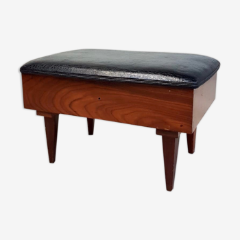 Vtg mid century teak 1950s sewing box heals footstool stool atomic retro