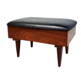 Vtg mid century teak 1950s sewing box heals footstool stool atomic retro