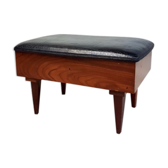Vtg mid century teak 1950s sewing box heals footstool stool atomic retro