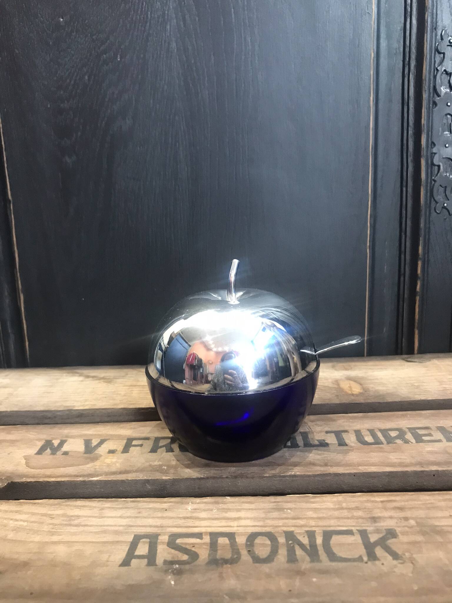 Vintage apple sugar bowl / jam bowl with spoon