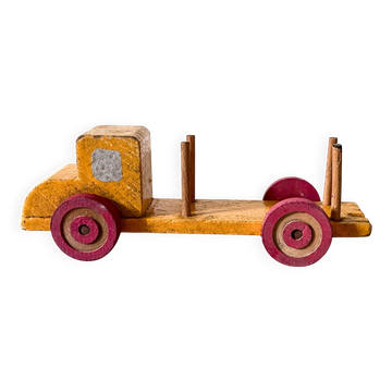 Petit camion grumier en bois, jouet ancien