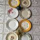 Set of eight plates desserten yellow green and red