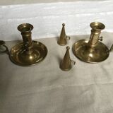 Pair of antique copper candle holders