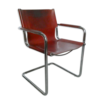 Matteo Grassi armchair in leather and chrome plated metal, 70 years