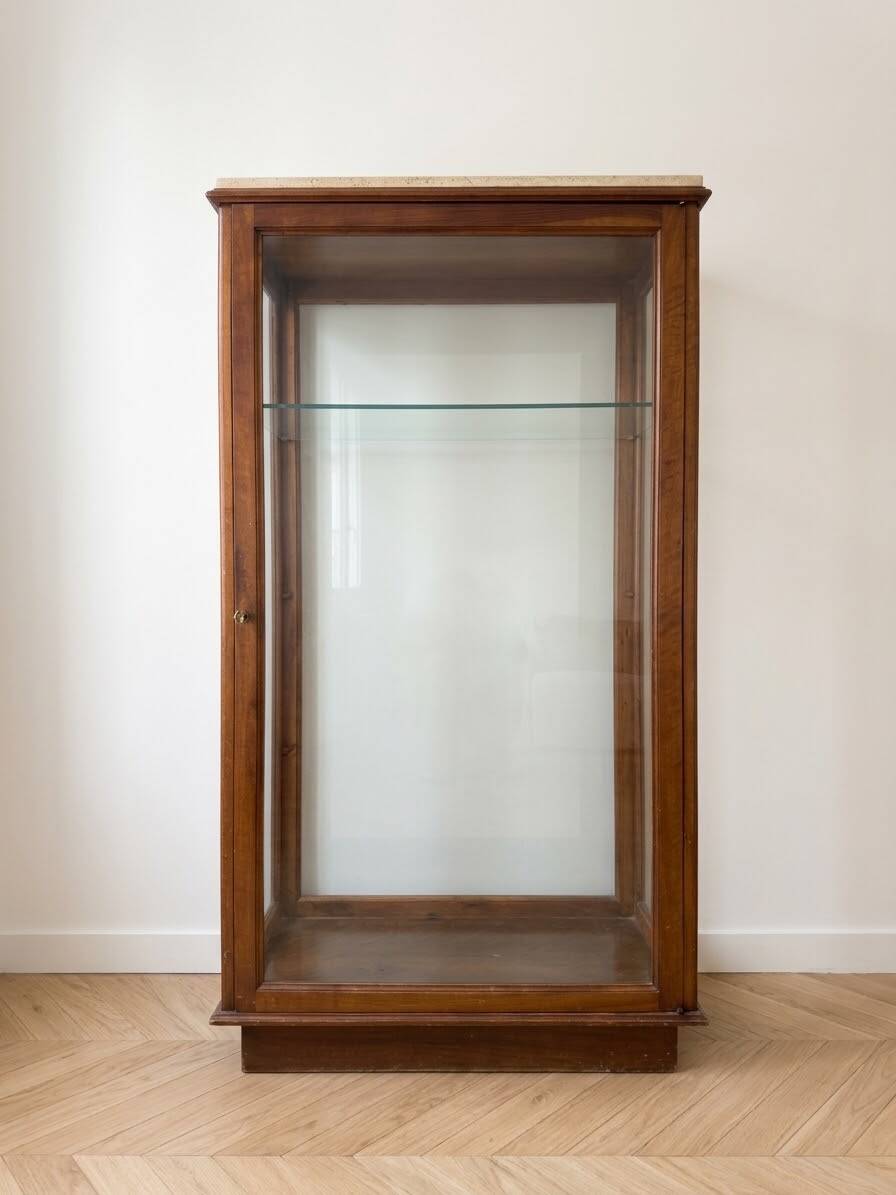 Étagère vitrine ancienne en bois et verre