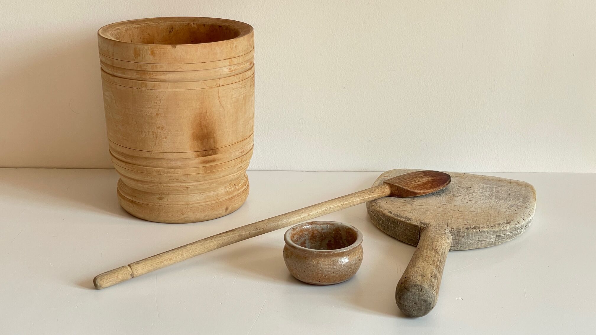 Turned wooden pots and beaters for the kitchen