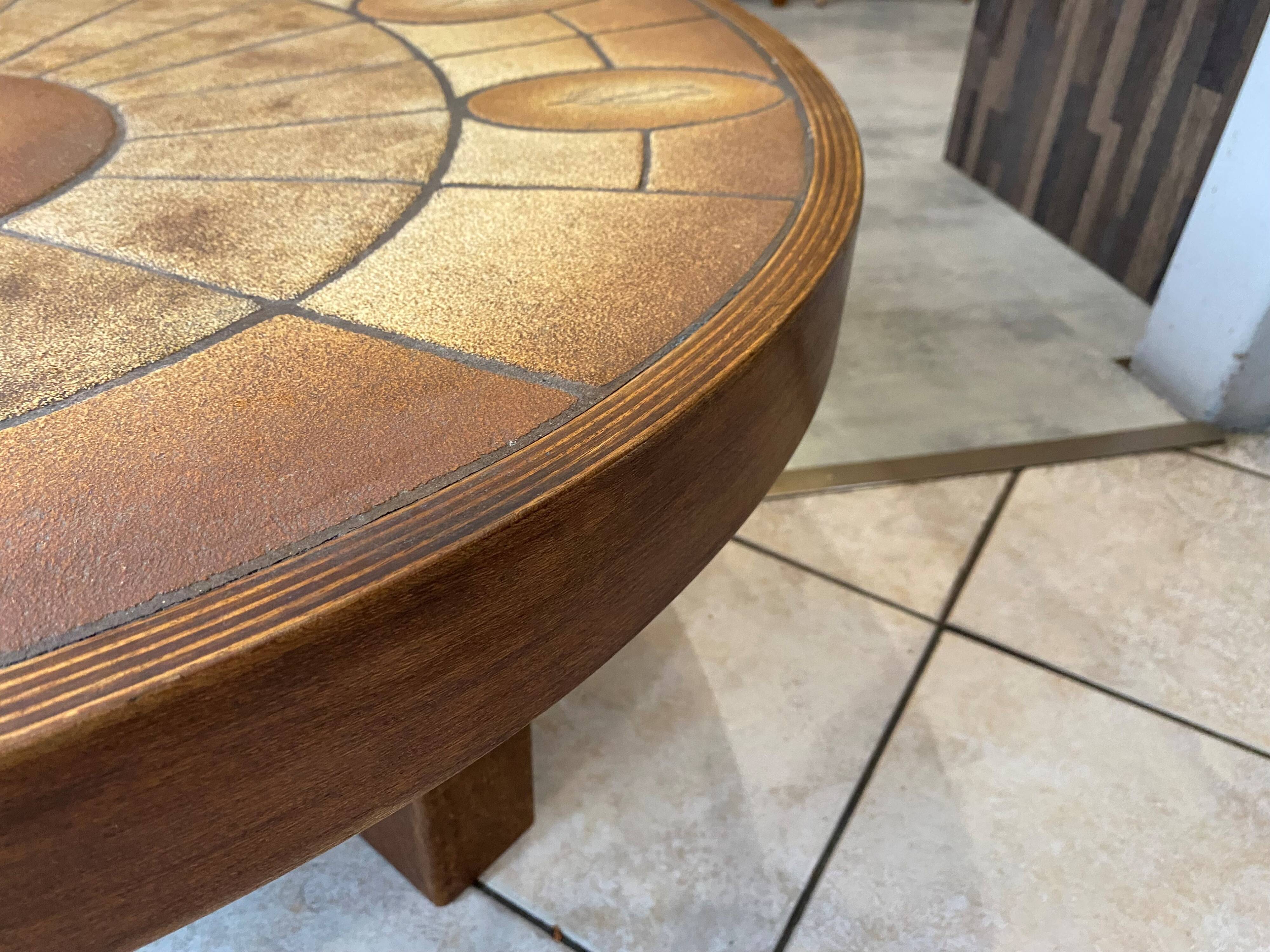 Oval round coffee table ceramic Barrois Vallauris from 1960 herbarium model