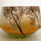 Small Art Nouveau enameled landscape vase/pot
