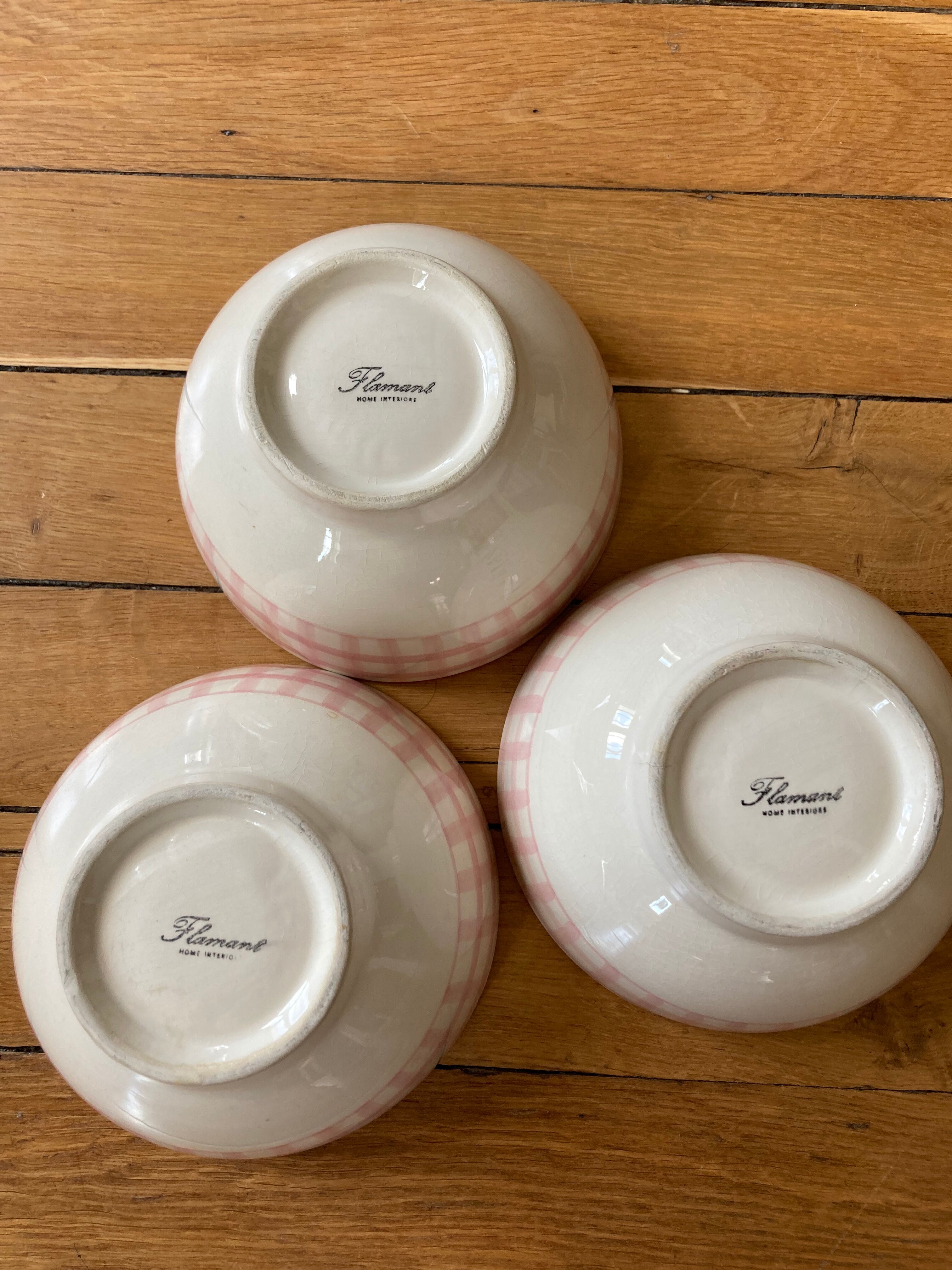 Set of 3 pink vichy bowls