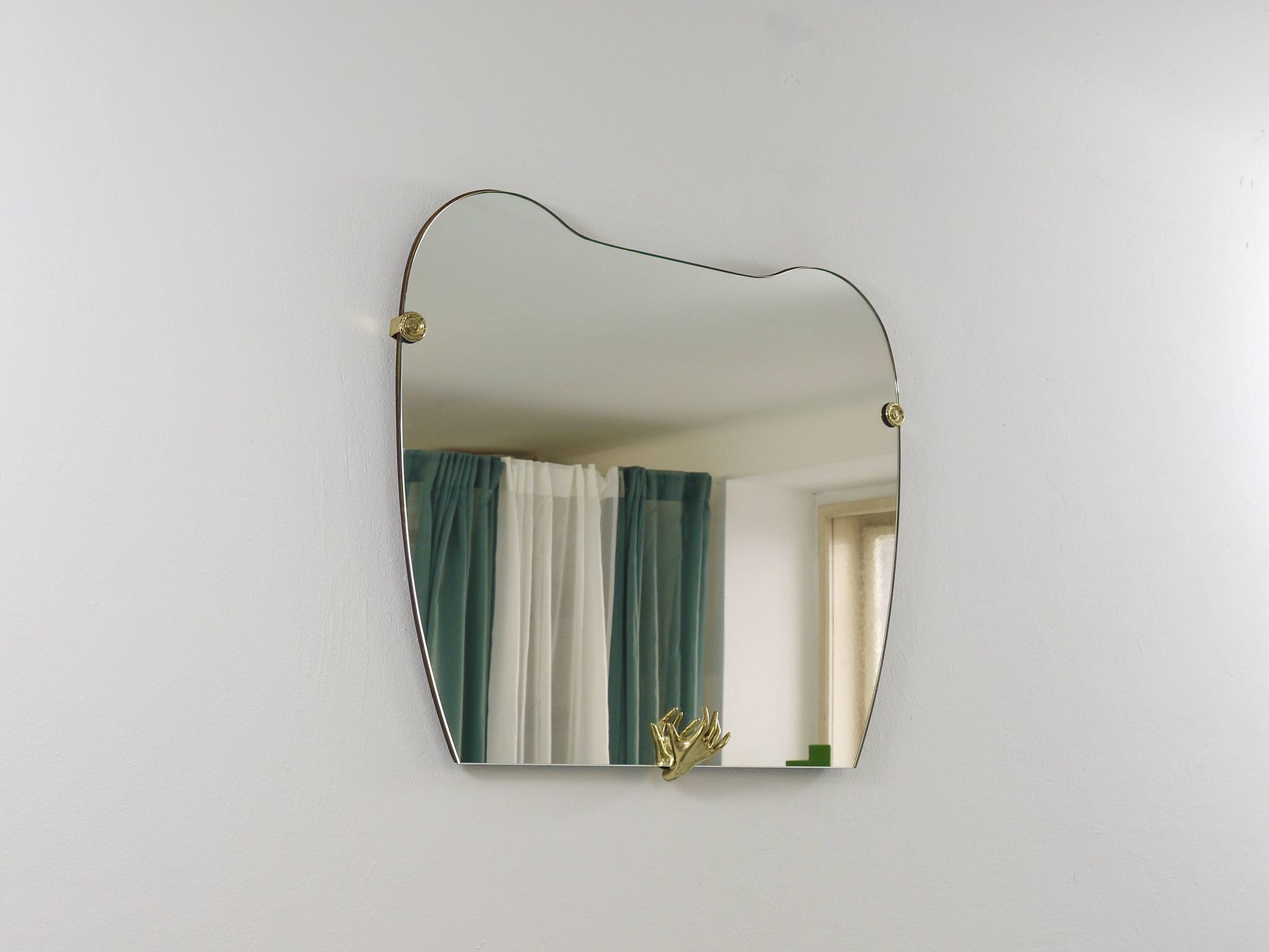 Scultpural Brass Hand Mid-Century Wall Mirror, Italy, 1950s