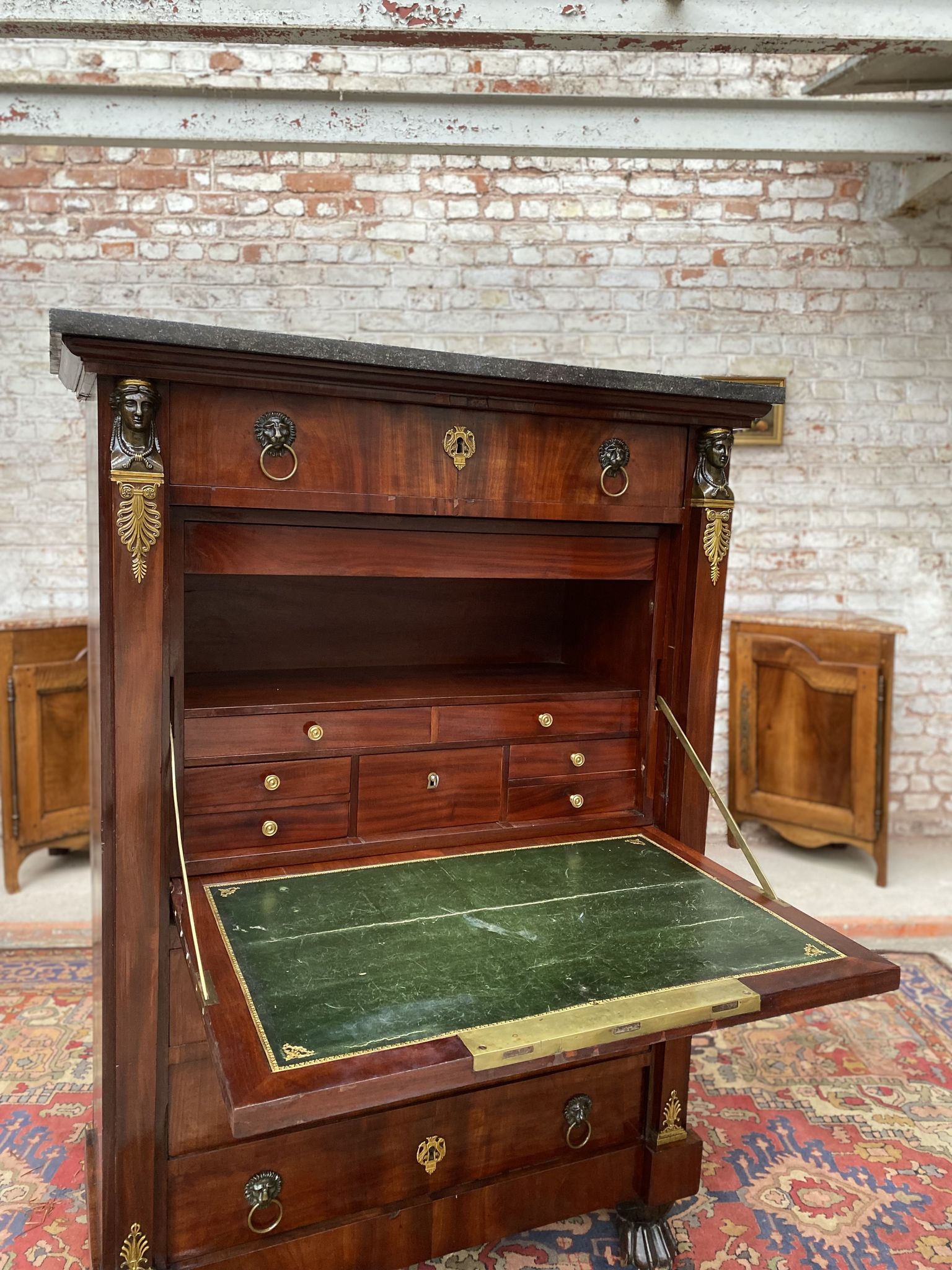 Secretary in mahogany period empire stamped pierre benoît marcion early nineteenth century