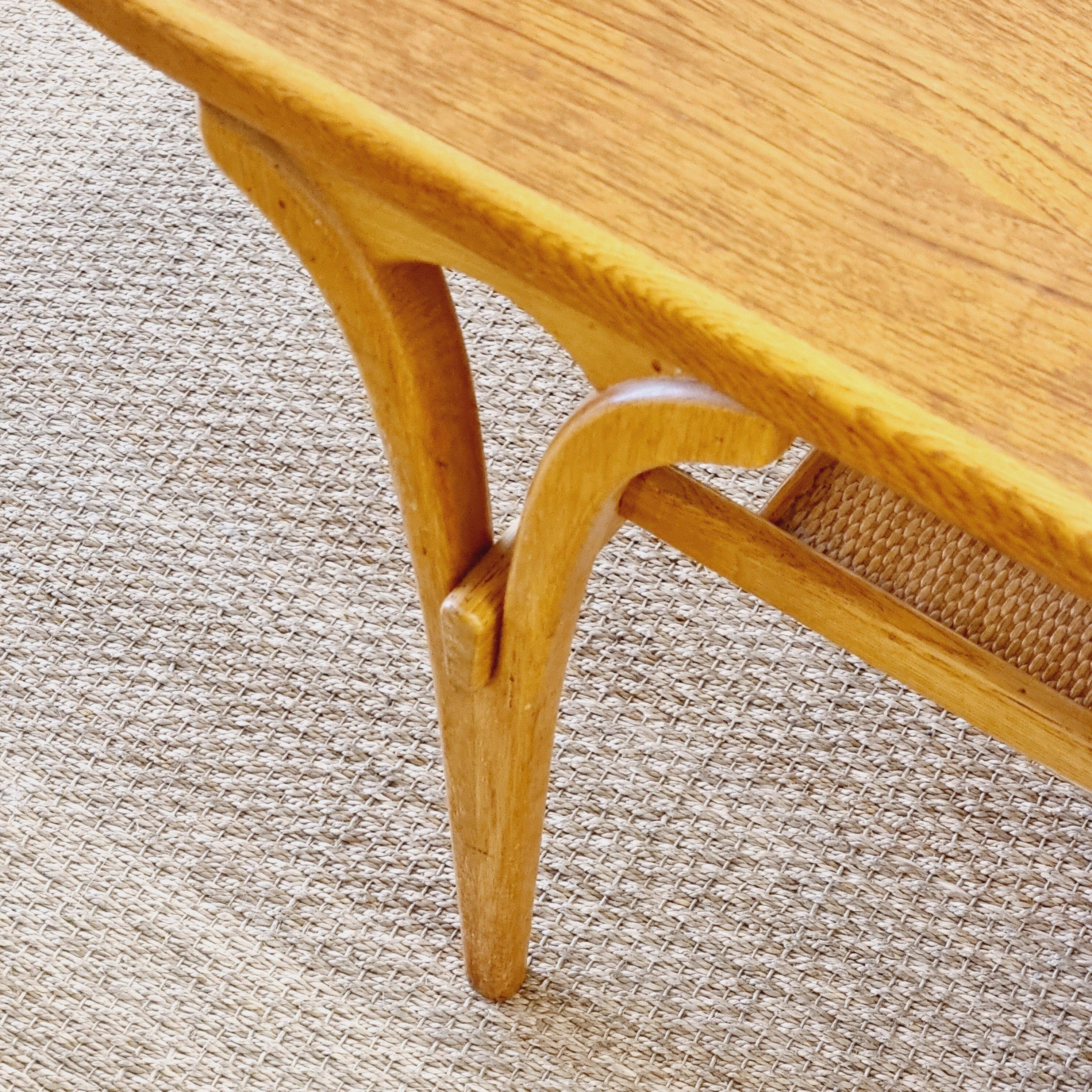 Birger Larsson, coffee table / side table, teak, oak and rattan. Modern Scandinavian.