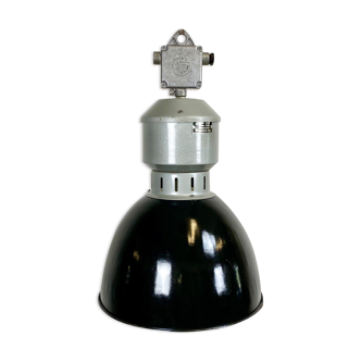 Vintage industrial black enamel hanging lamp from Elektrosvit, 1960s