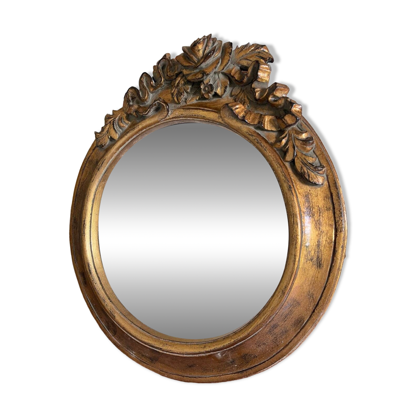 Round carved wooden mirror