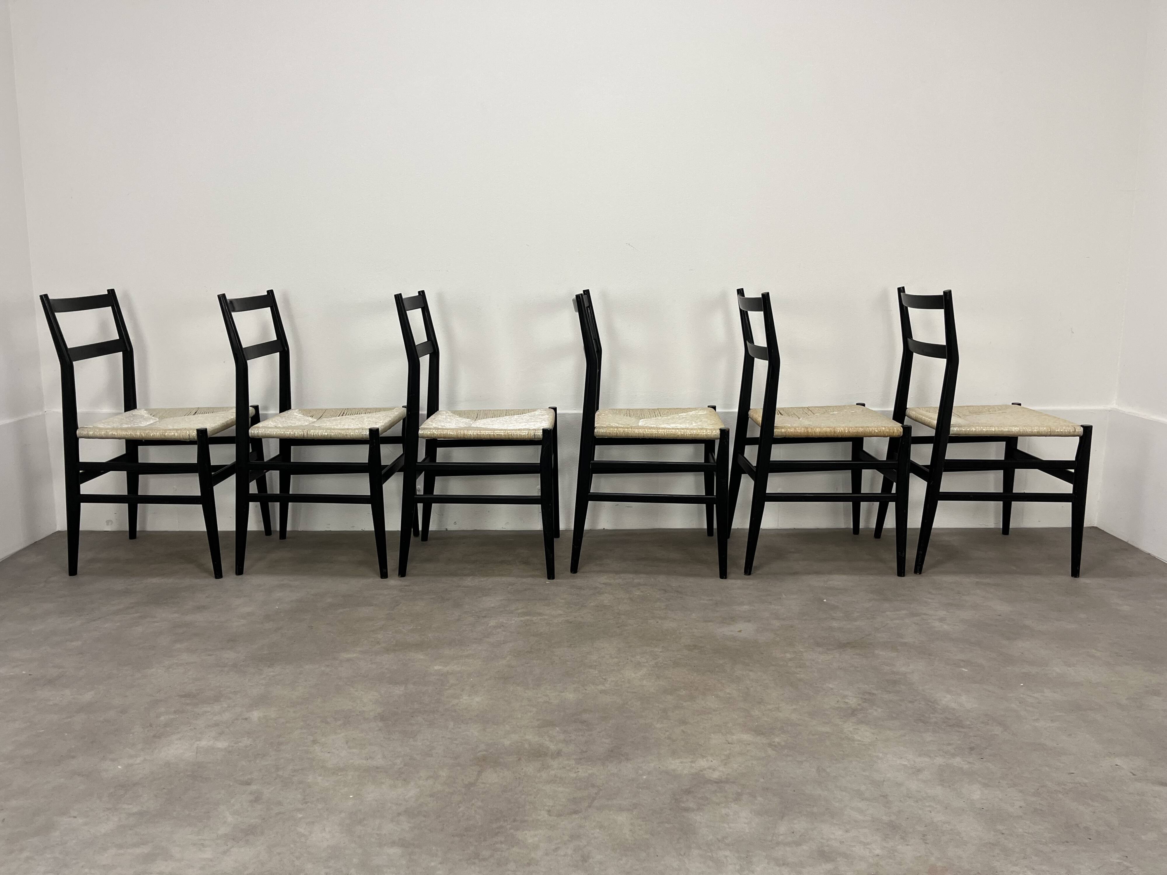 6 Leggera chairs by Gio Ponti for Cassina, Italy, first edition