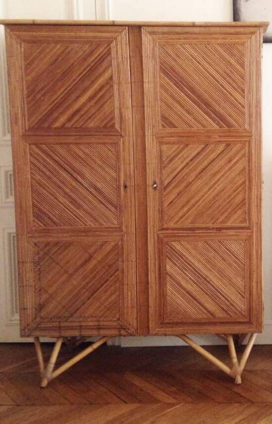 Rattan marquetry wardrobe from the 1950s.