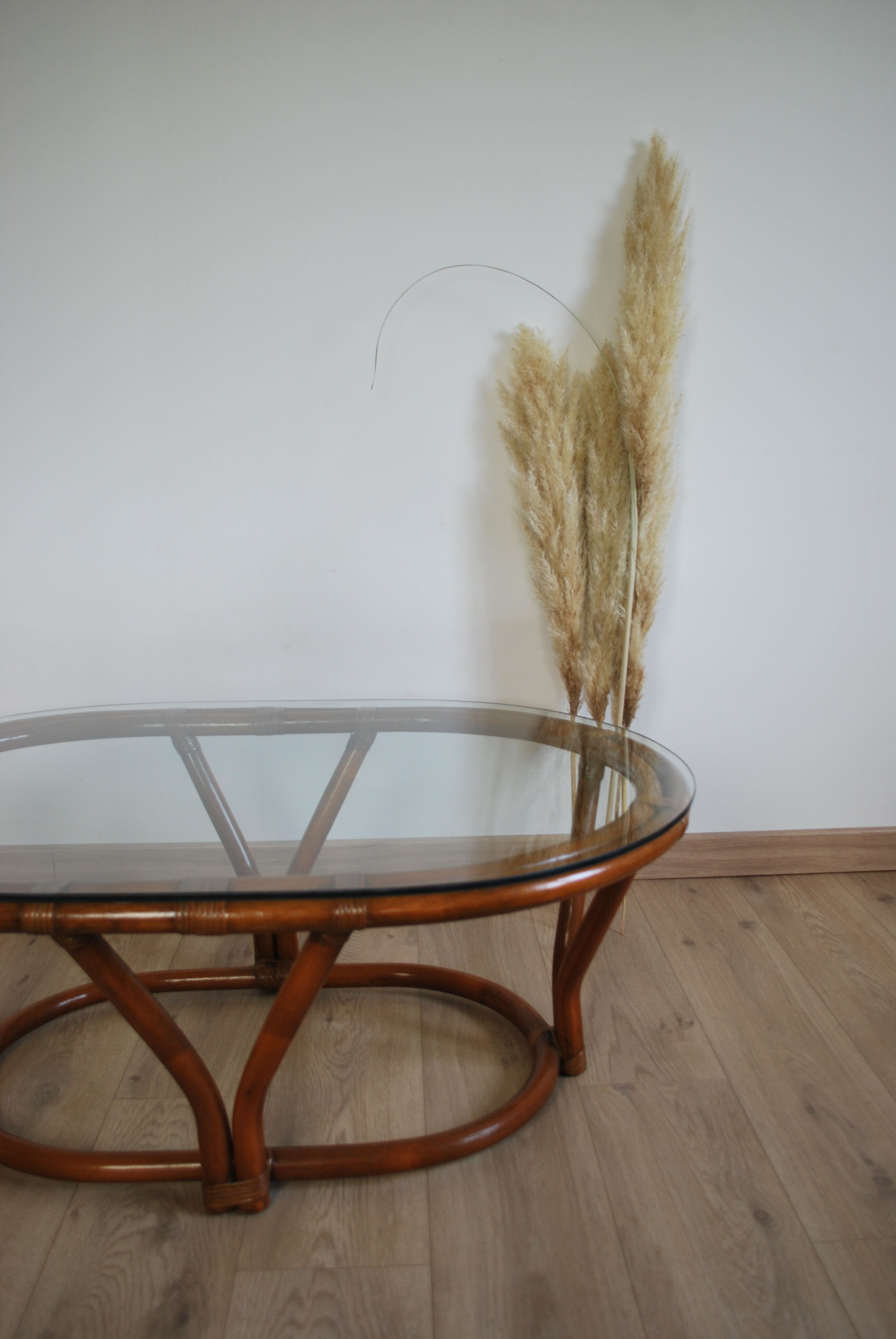 Rattan table and glass