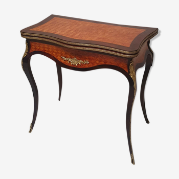 Table à jeux Louis XV Napoléon III marqueterie bois De Rose & Palissandre - 19ème