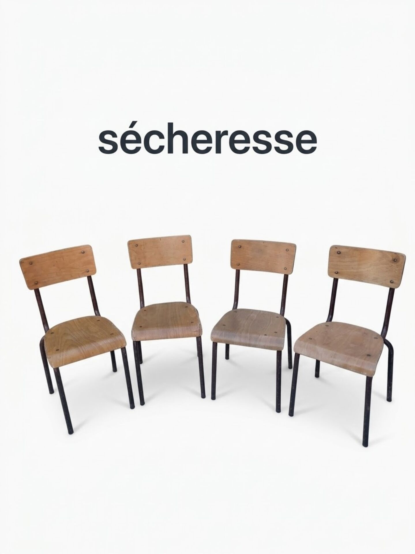 Set of 4 vintage metal and plywood school chairs (2 pairs)