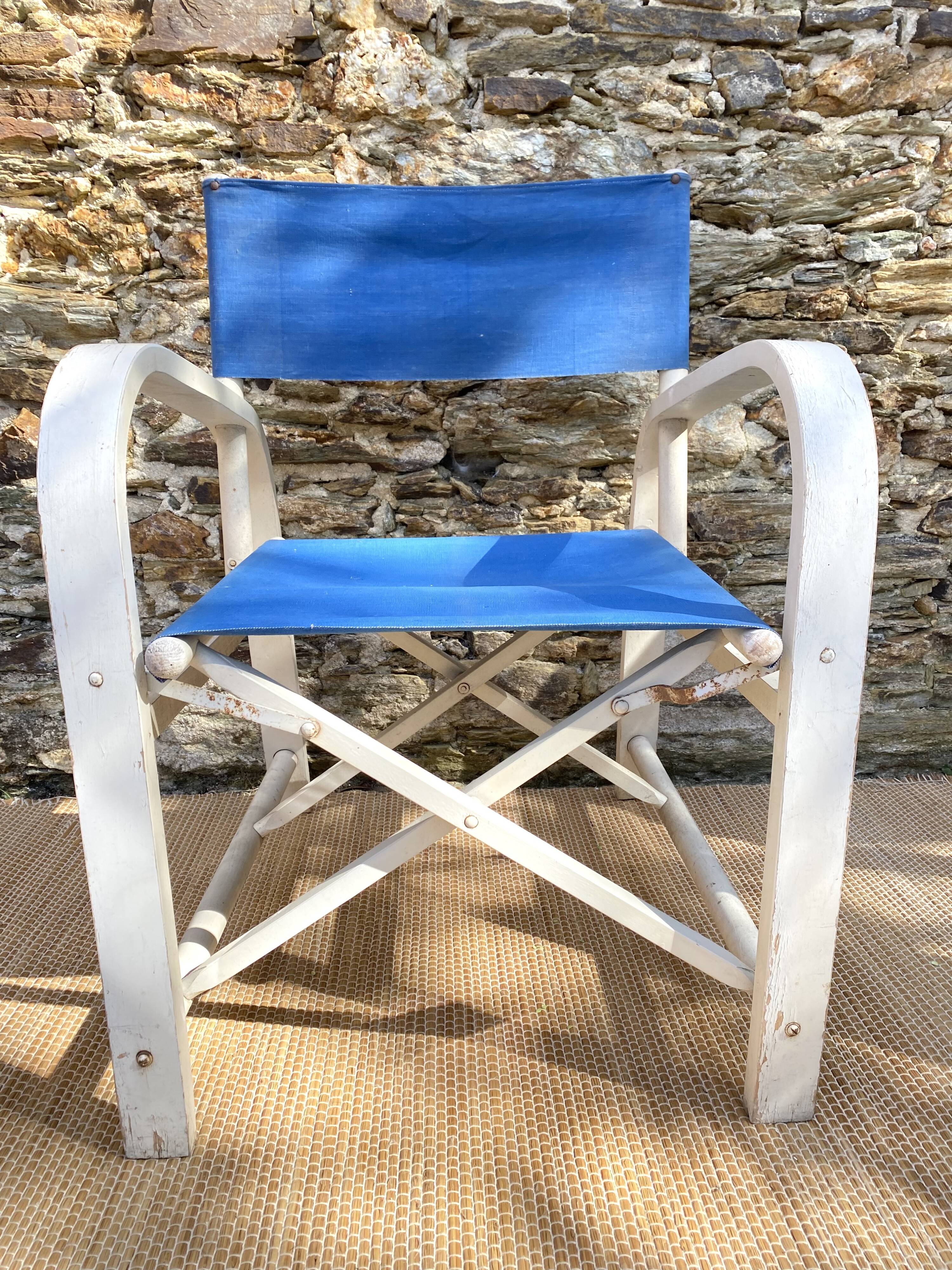 Folding canvas armchair by the sea La Baule 1960s