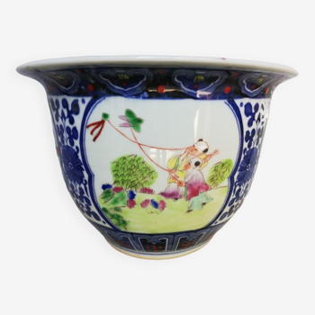 Cache pot - chinese porcelain 4 cartouches animé