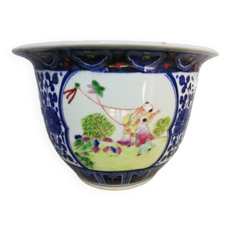 Cache pot - chinese porcelain 4 cartouches animé
