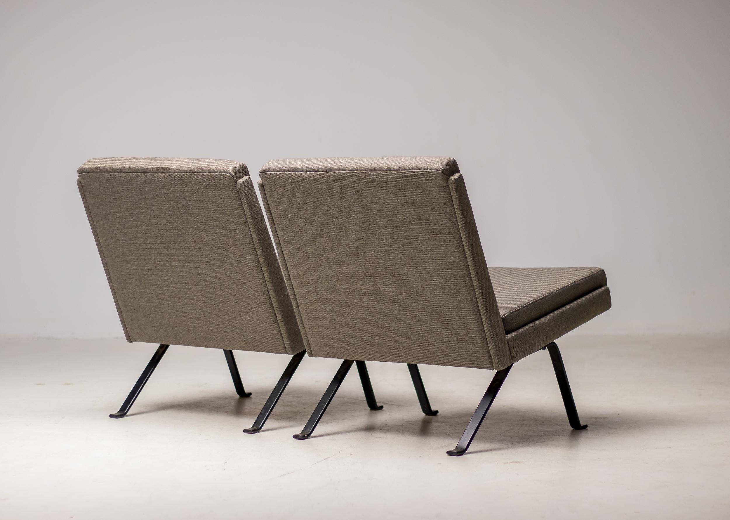 Dutch architectural lounge chairs, pair, Netherlands, circa 1960