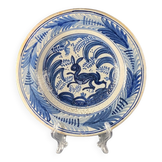 17-18th, Rare Antique Talavera Plate, Spanish Ceramic, Ferns and Swallow Series.