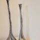 Pair of brutalist metal candlesticks in organic shape sleek design