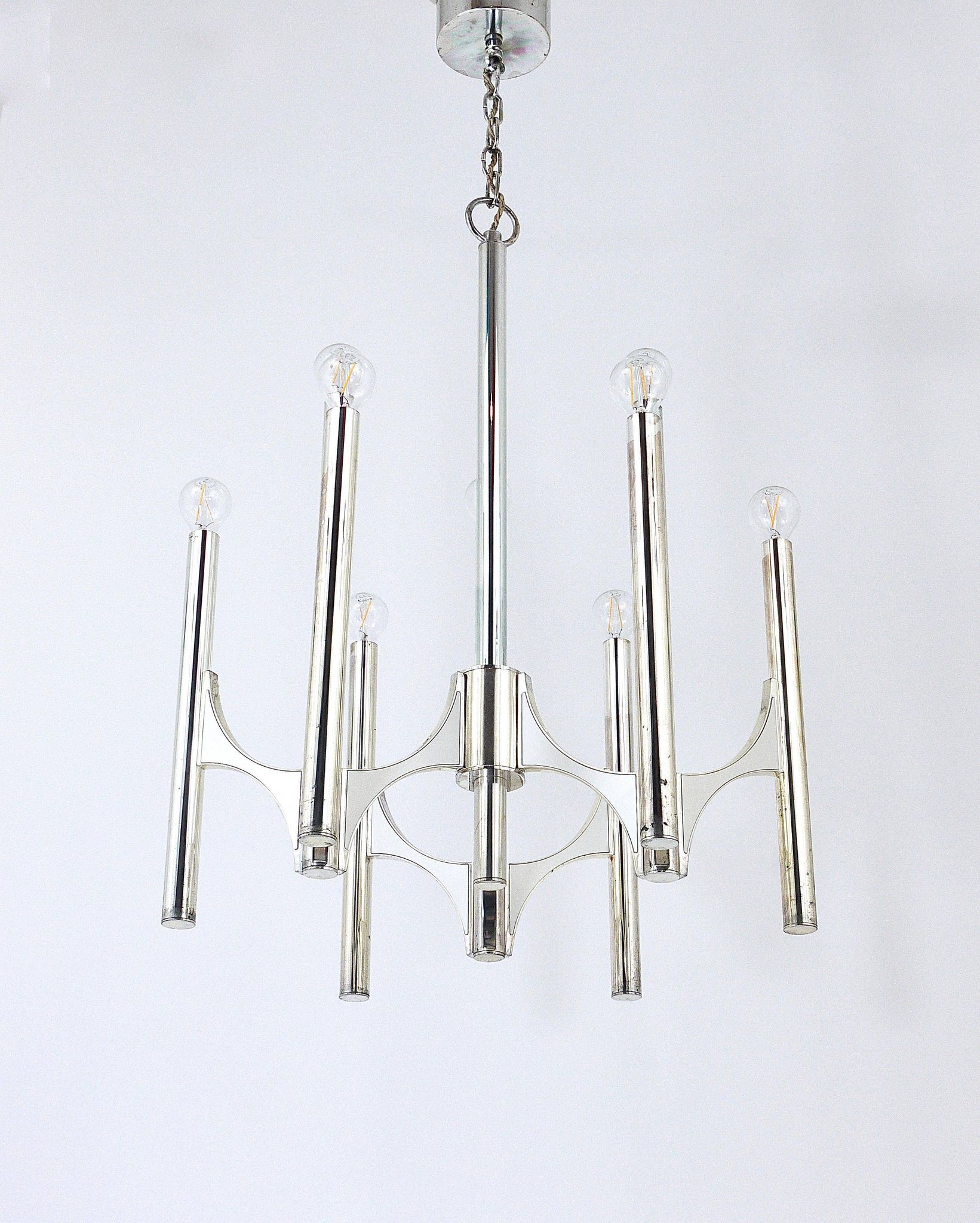 Lustre Milieu du Siècle Gaetano Sciolari Sirius Argenté, Lightolier, Italie
