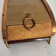 Vintage cigarette dispenser 1960 curtain box wood copper - 21 x 12 cm