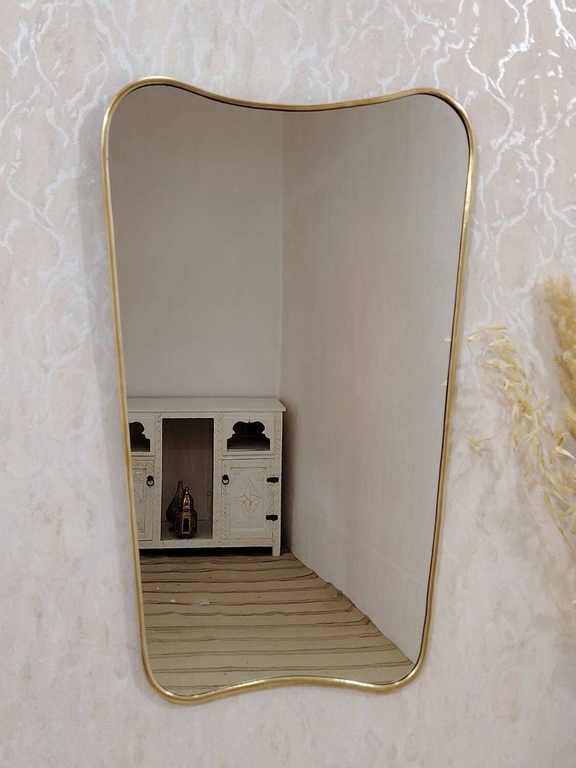 Miroir irrégulier organique trapèze barbier vintage Éden laiton doré