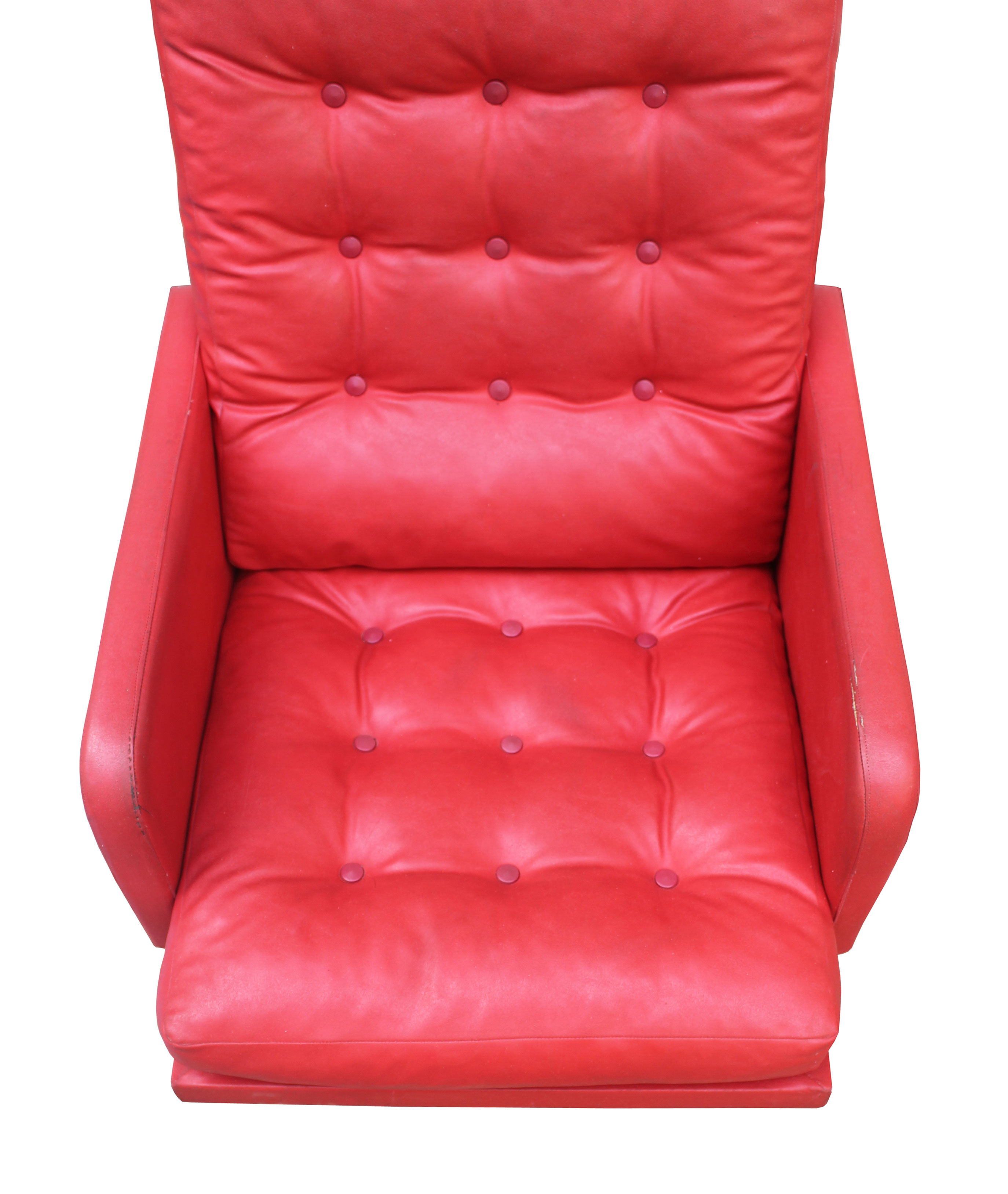 Fauteuil pivotant en cuir rouge des années 1970