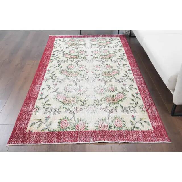 1970s Turkish Oushak Handmade Wool Cotton Beige Area Rug 127x235