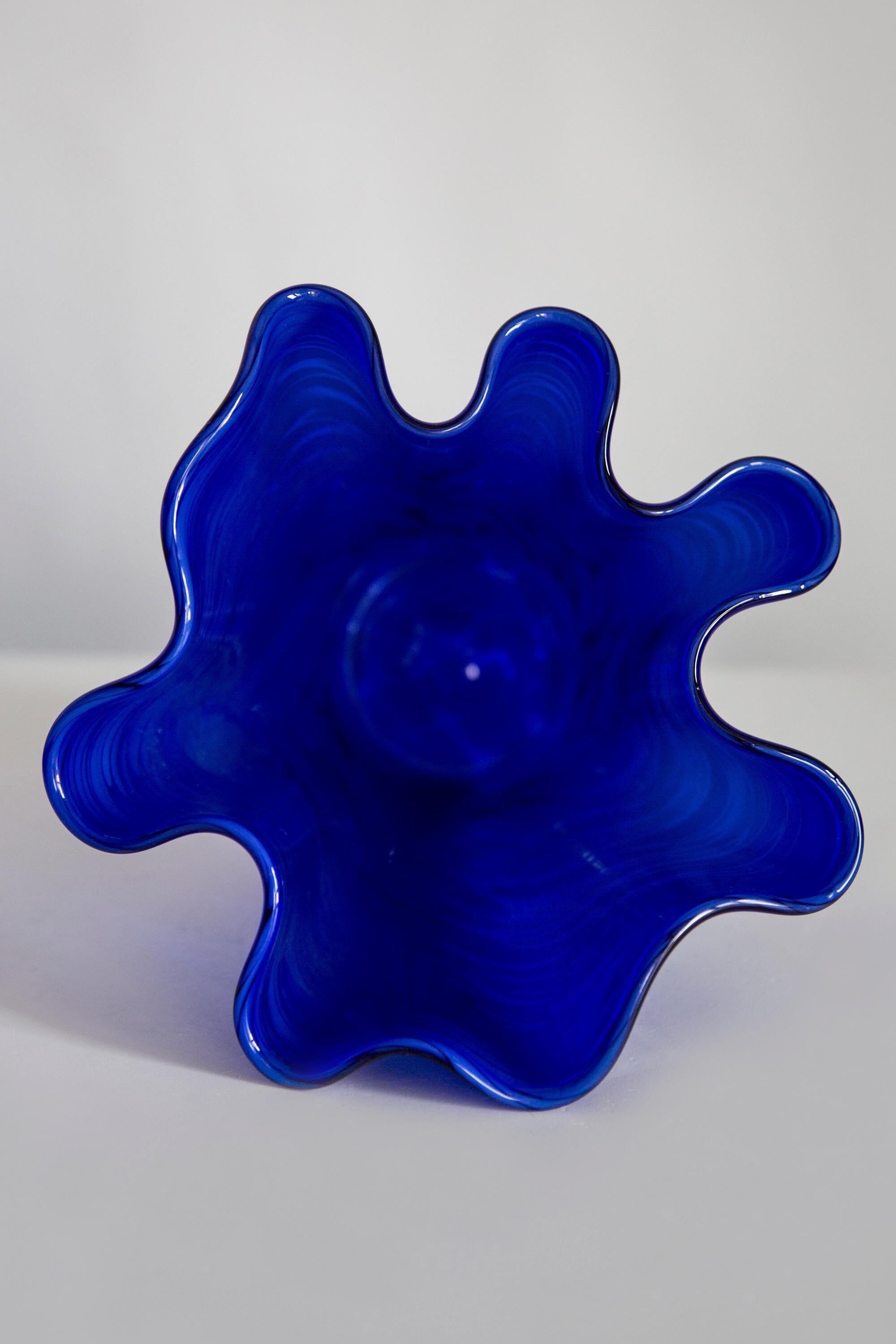 Vintage dark navy blue artistic vase from the mid-20th century.