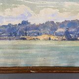 Watercolor on paper representing a port at the beginning of the 20th century, baguette frame