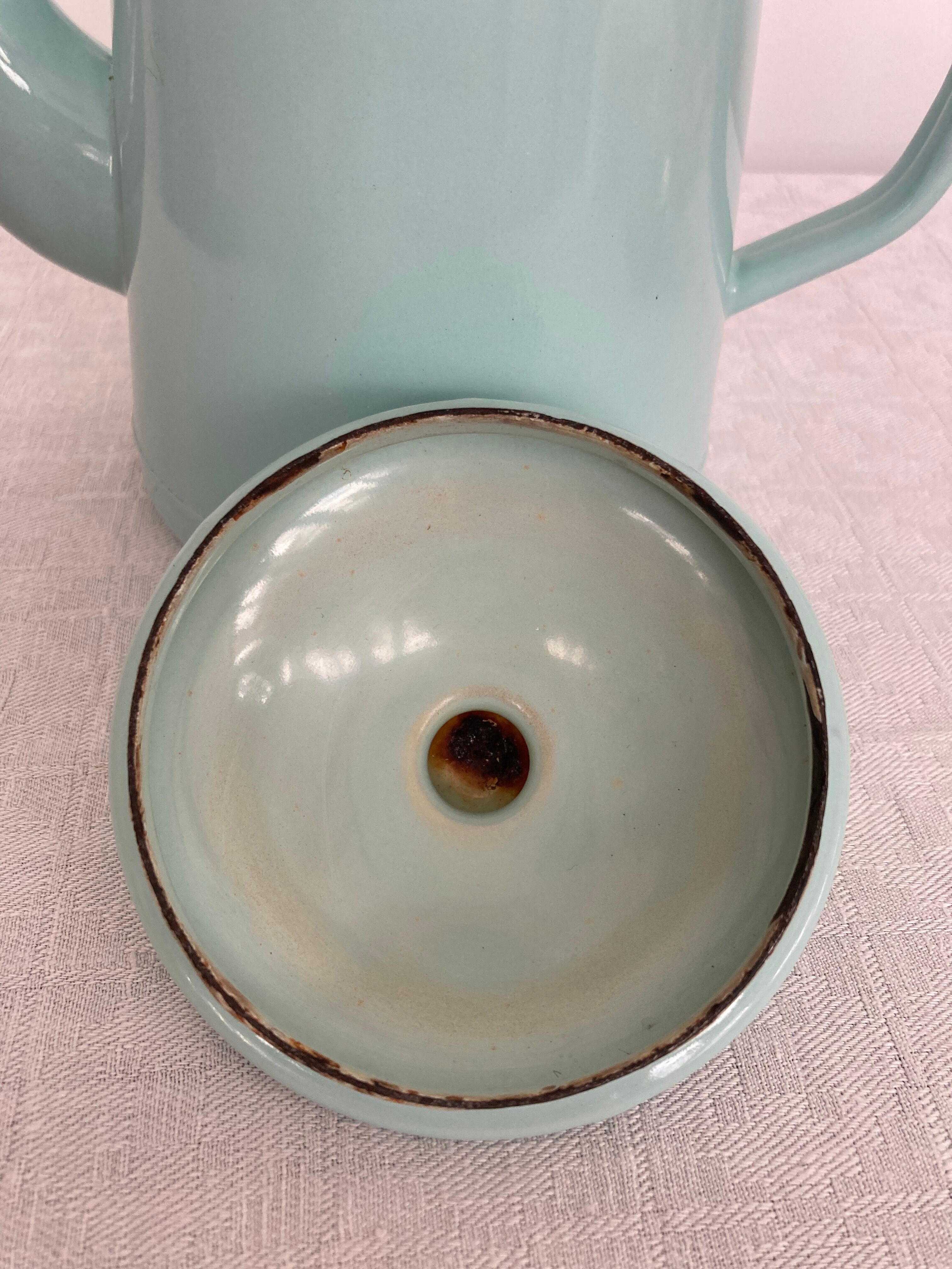 Mint green enamelled sheet metal coffee maker