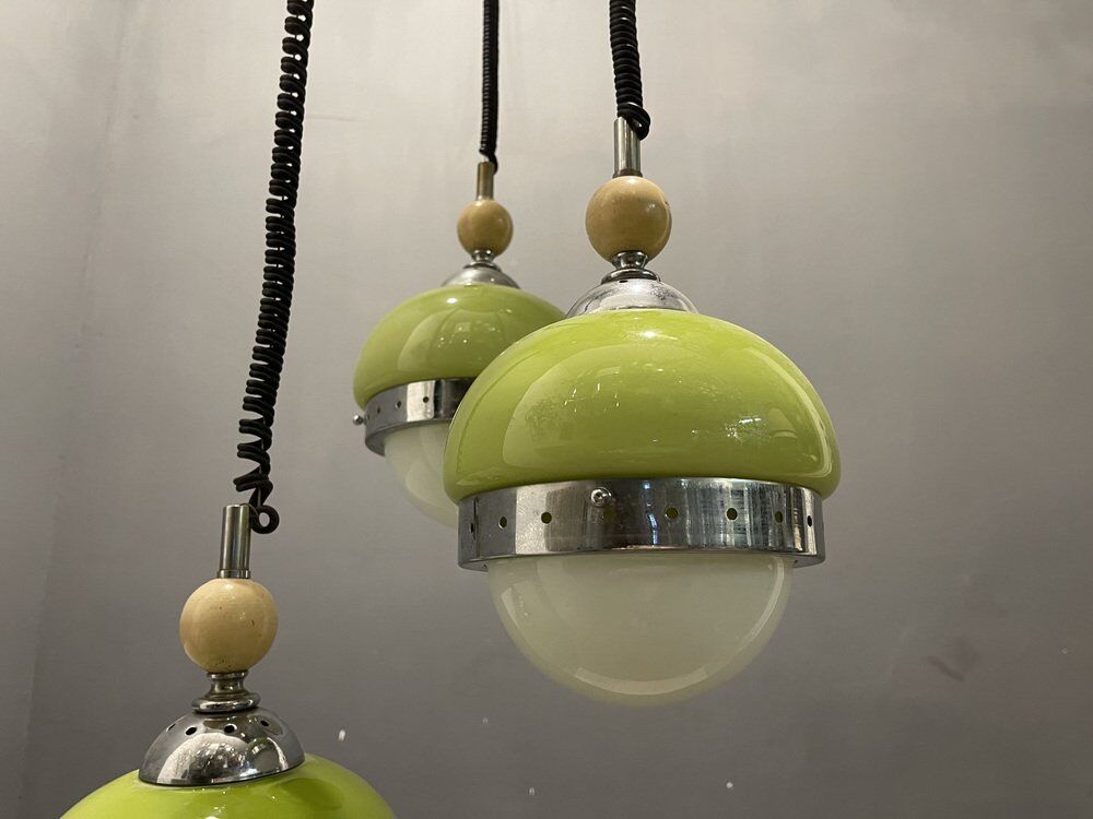 Mid-century lime green opaline glass light pendant