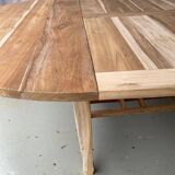 Refurbished Extendable Round Farmhouse Dining Table in Raw Solid Wood