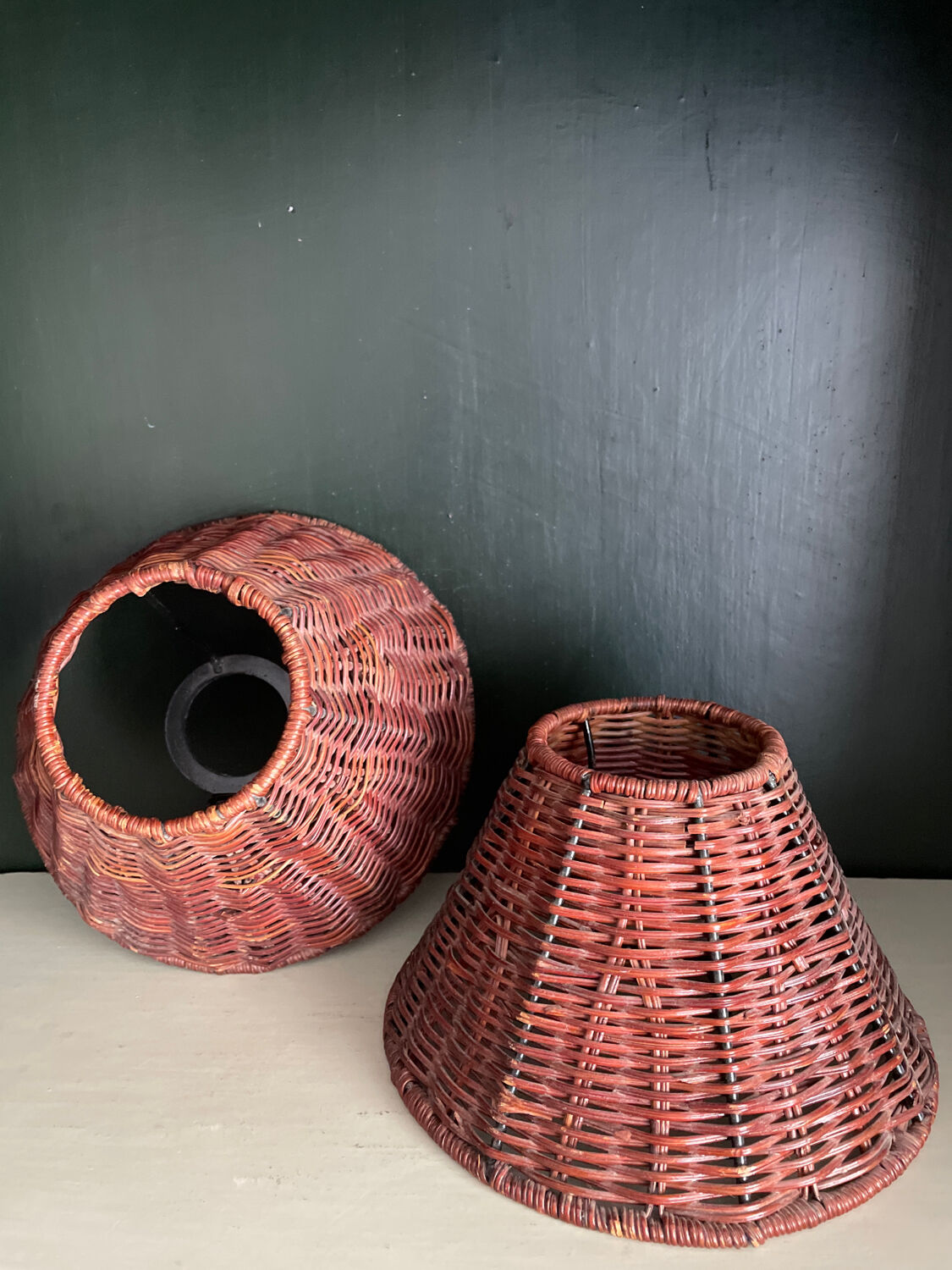 Duo of rattan lampshades