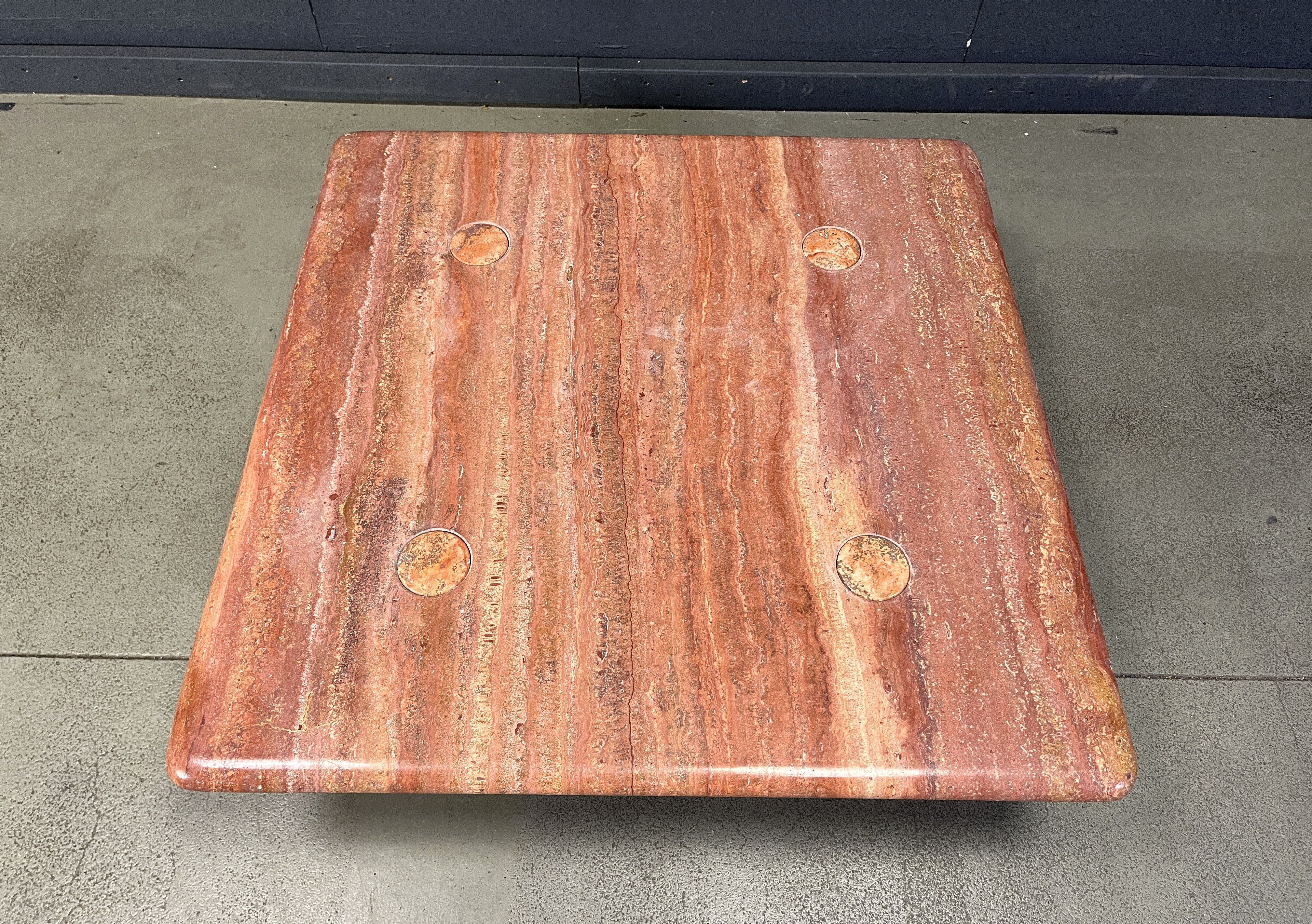 Angelo Mangiarotti red travertine coffee table for Up&Up, Italy