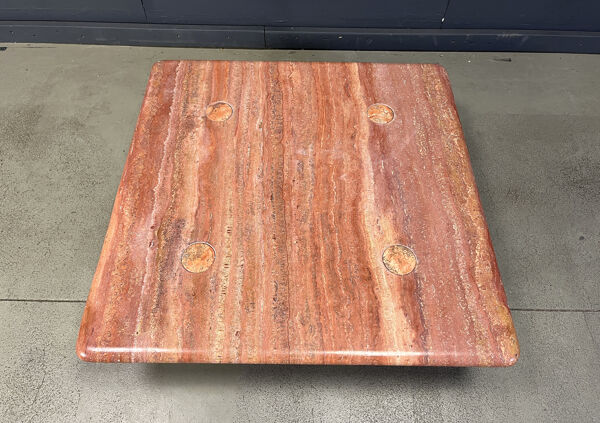 Table basse en travertin rouge d'Angelo Mangiarotti pour Up&Up, Italie