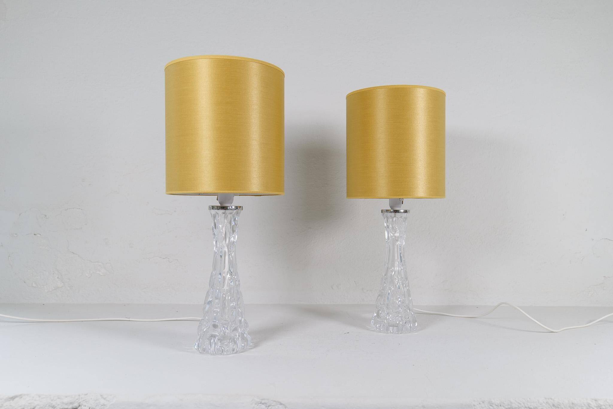 Mid-century modern crystal table lamps by Orrefors, designed by Carl Fagerlund, Sweden, 1970s.