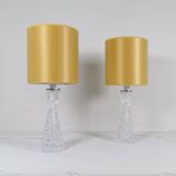 Mid-century modern crystal table lamps by Orrefors, designed by Carl Fagerlund, Sweden, 1970s.