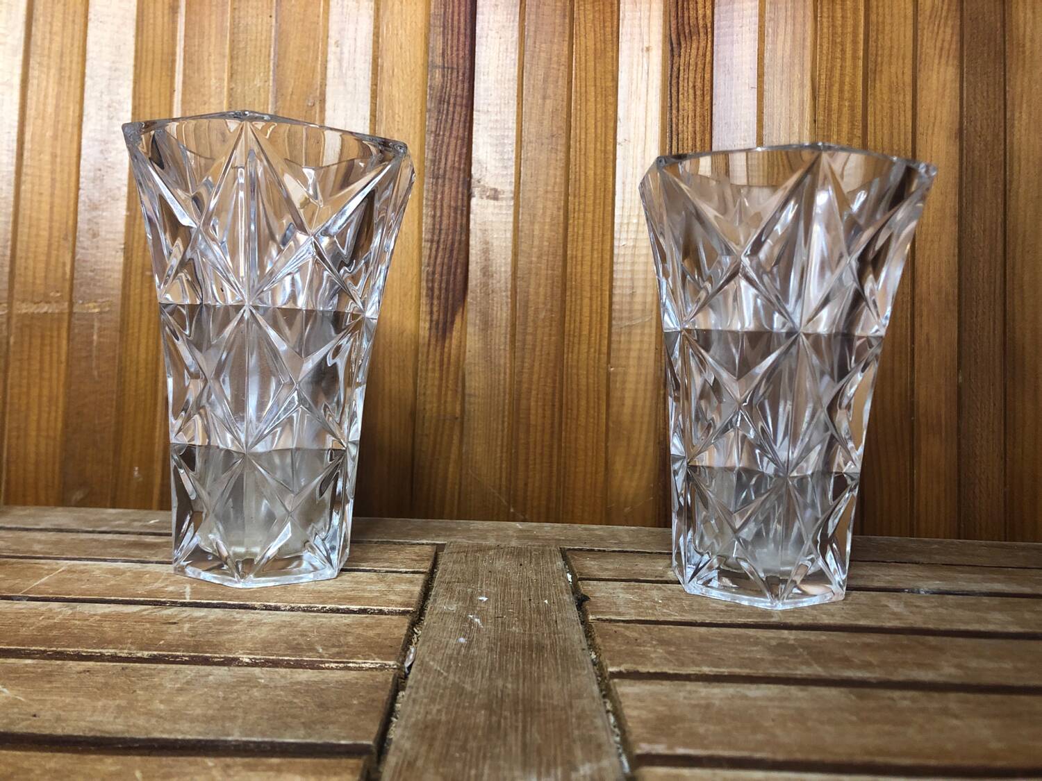 Pair of vintage cut crystal vase #a530