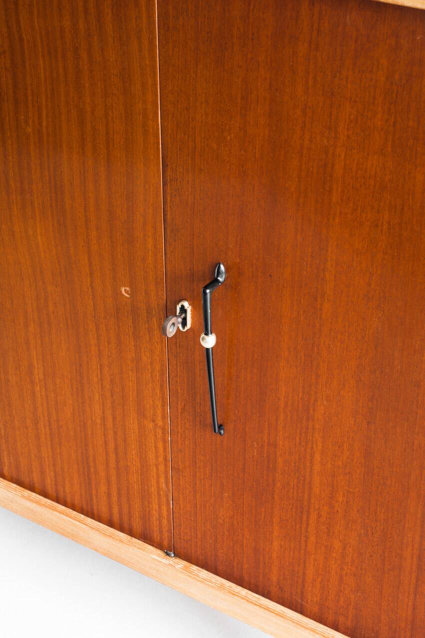 Vintage high buffet. Oak and mahogany veneer, France, 1960s.