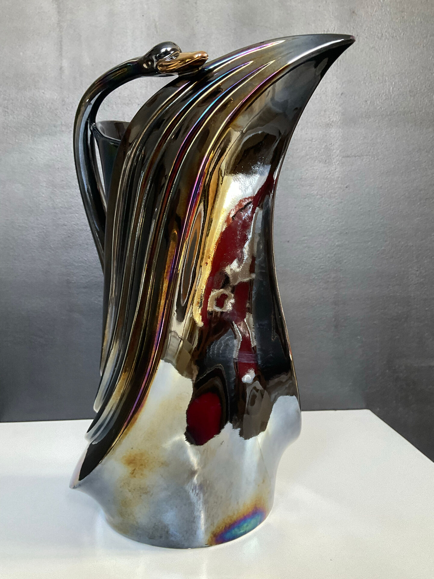 Iridescent ceramic pitcher from Bassano, Italy, from the 1970s.