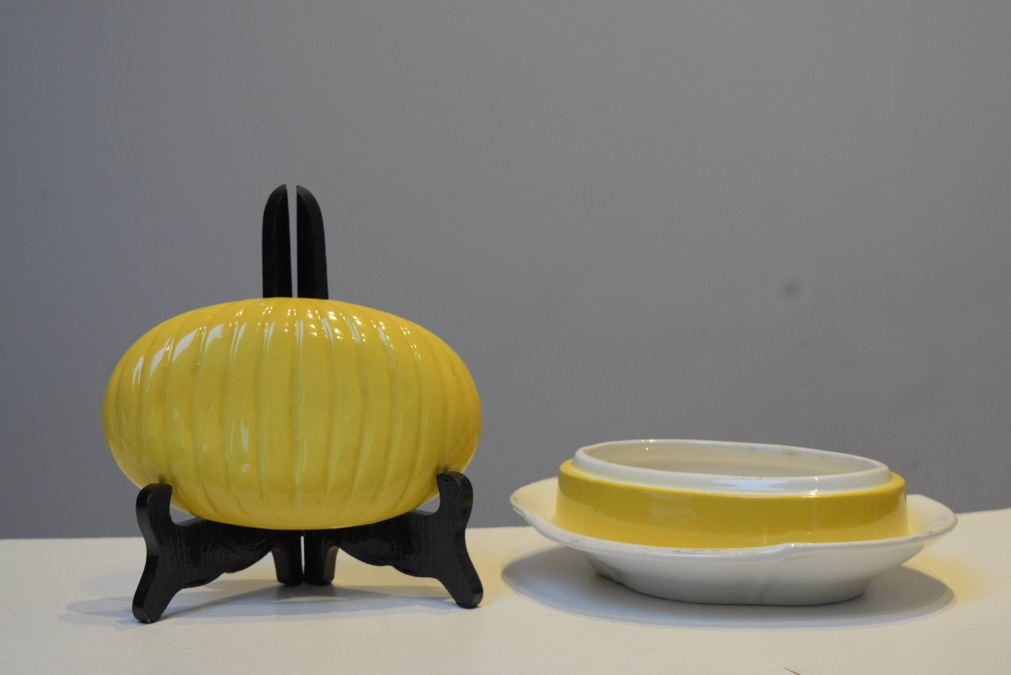 Vintage glazed ceramic butter dish - Manufacture Impériale de NImy