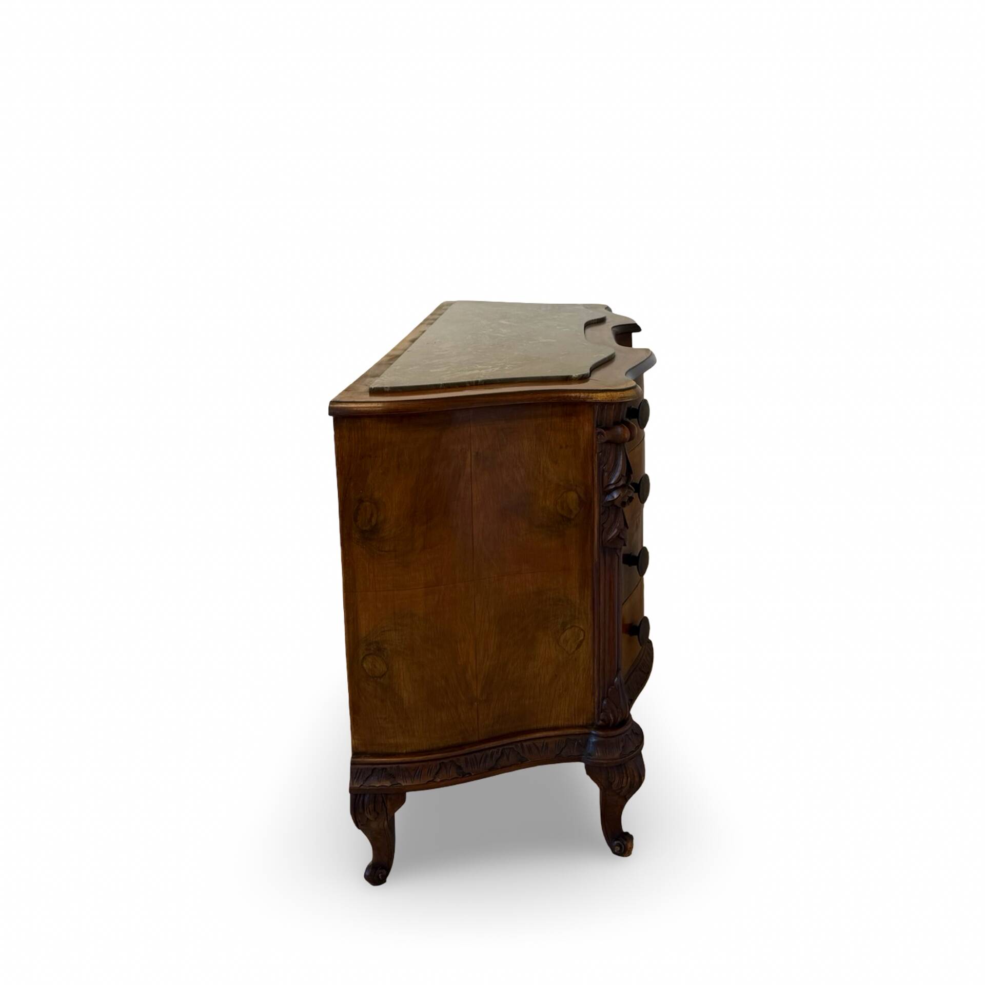 serpentine commode in antique walnut